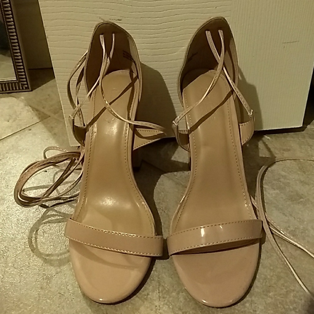Nude wrap around heels